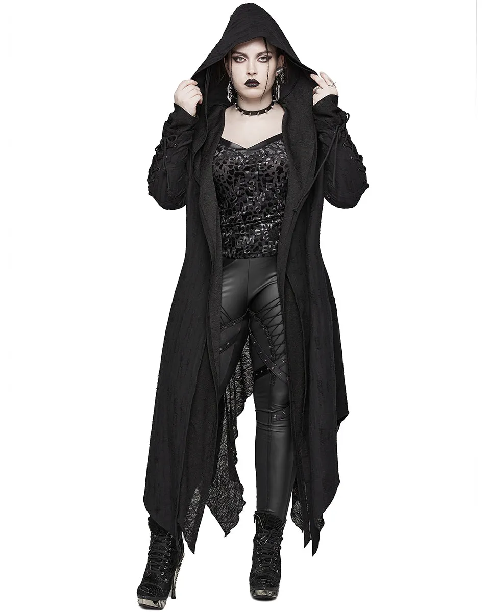DY-1498ZCF-BKF Womens Apocalyptic Gothic Hooded Cloak Waterfall Cardigan - Extended Size Range