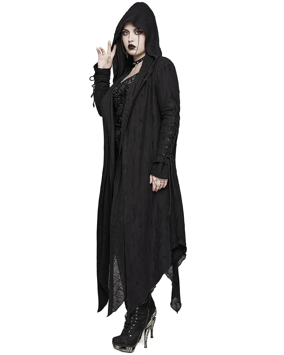 DY-1498ZCF-BKF Womens Apocalyptic Gothic Hooded Cloak Waterfall Cardigan - Extended Size Range