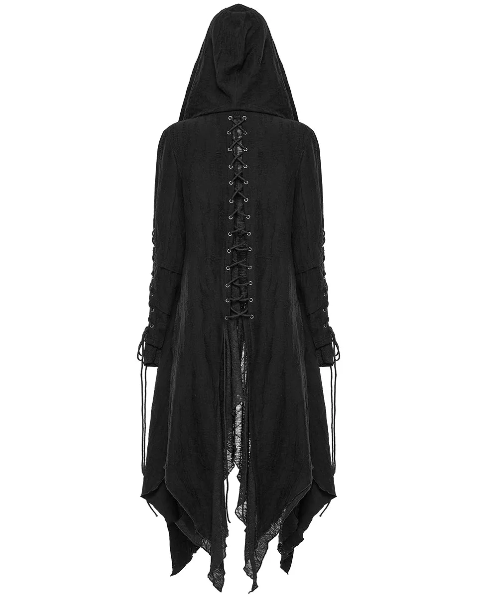 DY-1498ZCF-BKF Womens Apocalyptic Gothic Hooded Cloak Waterfall Cardigan - Extended Size Range