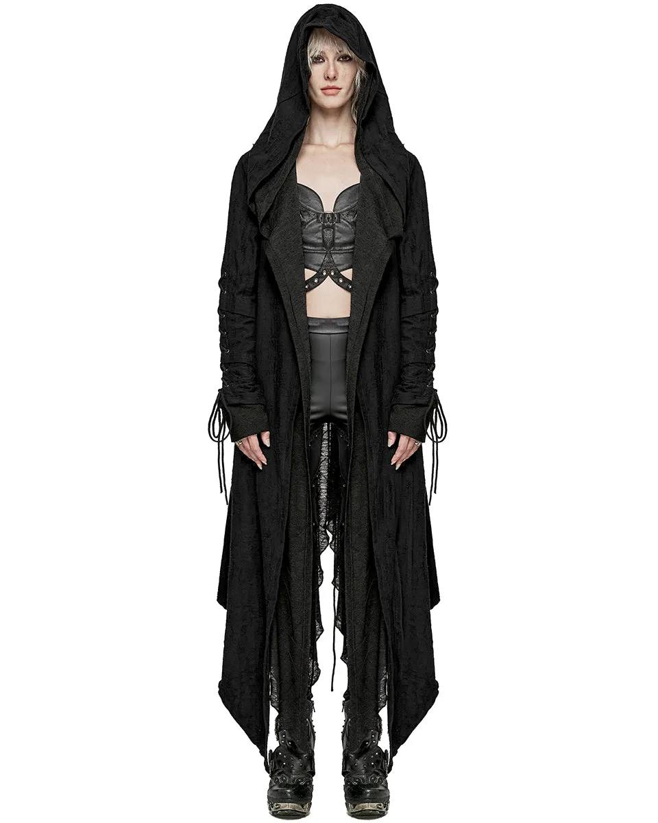 DY-1498ZCF-BKF Womens Apocalyptic Gothic Hooded Cloak Waterfall Cardigan - Extended Size Range