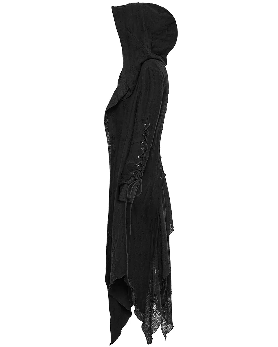 DY-1498ZCF-BKF Womens Apocalyptic Gothic Hooded Cloak Waterfall Cardigan - Extended Size Range