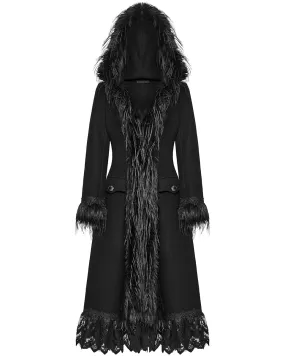 DY-1509ECF-BKF Womens Gothic Winter Fur & Lace Trimmed Hooded Coat - Extended Size Range