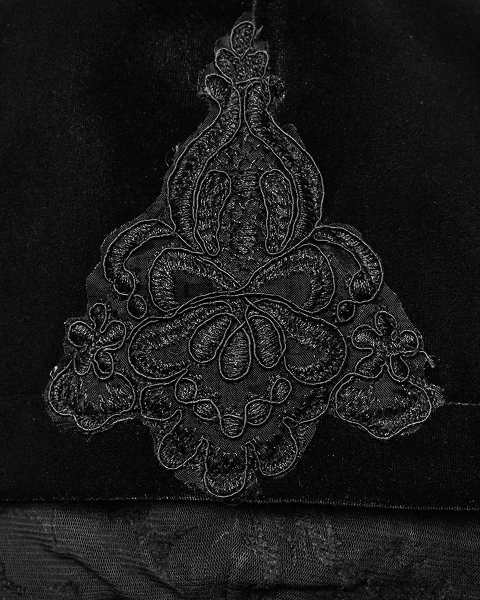 DY-1510LCF-BKF Womens Gorgeous Gothic Lace Applique Hooded Coat - Extended Size Range - Black Velvet