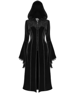 DY-1510LCF-BKF Womens Gorgeous Gothic Lace Applique Hooded Coat - Extended Size Range - Black Velvet