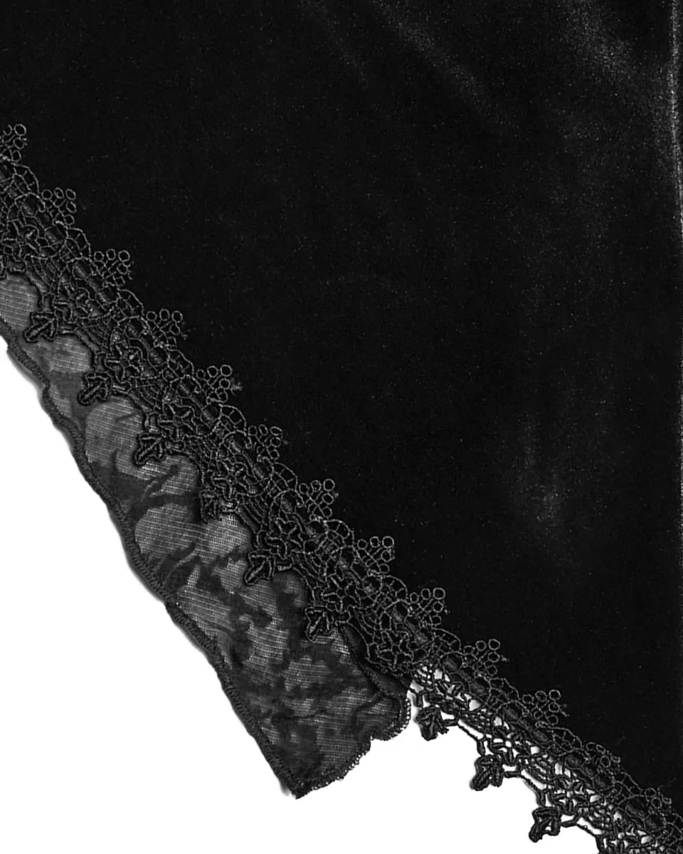 DY-1510LCF-BKF Womens Gorgeous Gothic Lace Applique Hooded Coat - Extended Size Range - Black Velvet