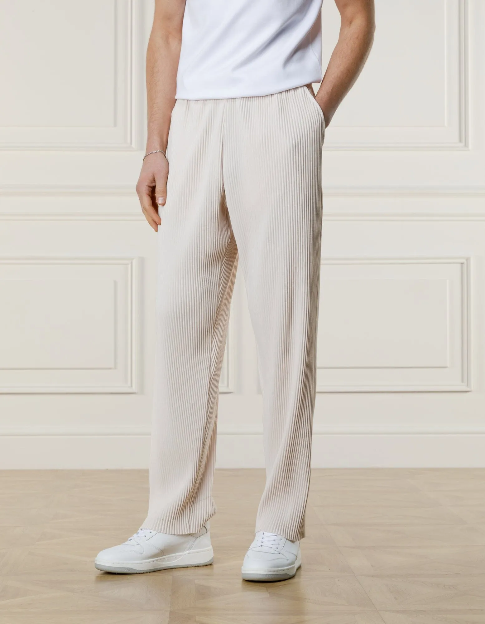 Ecru Pleated Resort Trouser