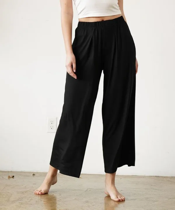 Full Size Bamboo Ankle Length Wide Leg Pants