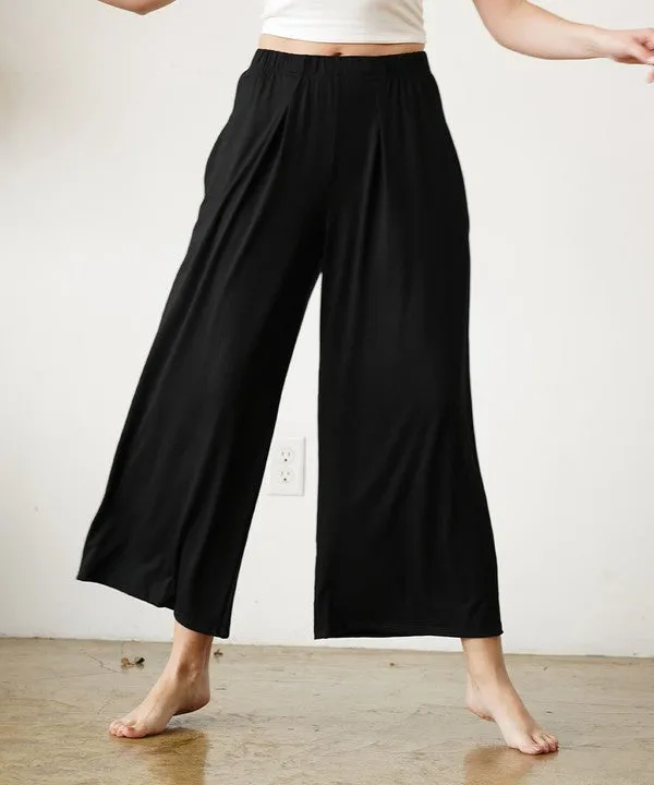 Full Size Bamboo Ankle Length Wide Leg Pants