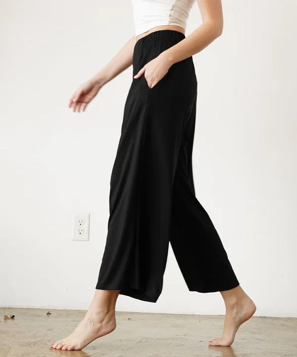 Full Size Bamboo Ankle Length Wide Leg Pants