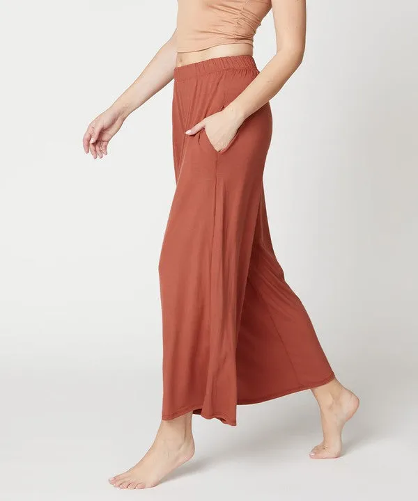 Full Size Bamboo Ankle Length Wide Leg Pants