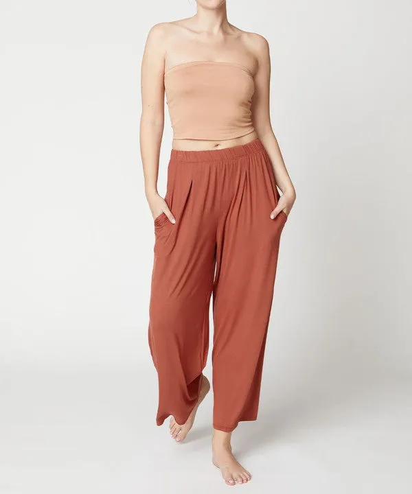 Full Size Bamboo Ankle Length Wide Leg Pants
