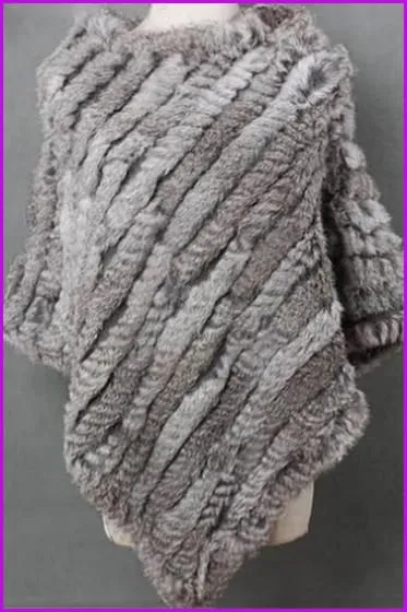 Handmade Knitted Rex Rabbit Fur Ponchos