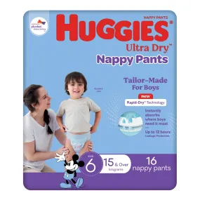 Huggies Ultra Dry Nappy Pants Boys Size 6 (15kg ) 16 Pack