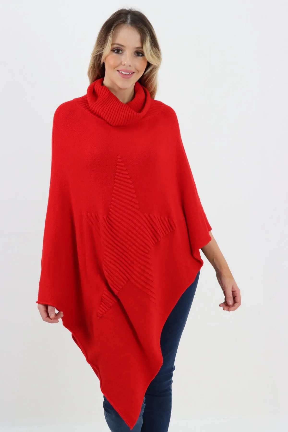 Italian Knitted Star Cowl Neck Lagenlook Poncho