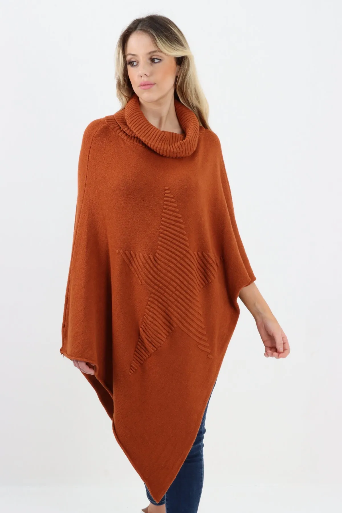 Italian Knitted Star Cowl Neck Lagenlook Poncho