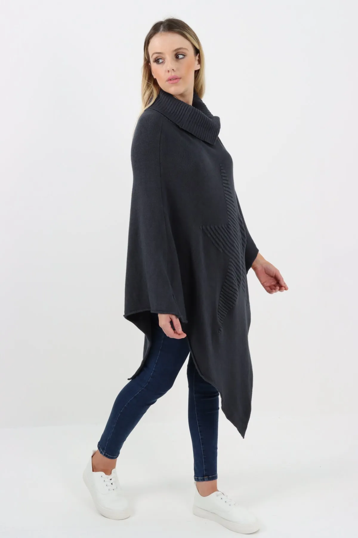 Italian Knitted Star Cowl Neck Lagenlook Poncho
