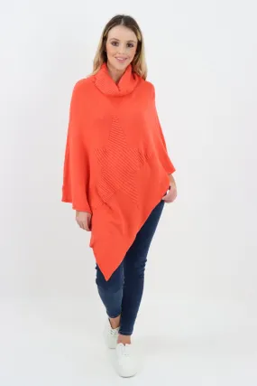 Italian Knitted Star Cowl Neck Lagenlook Poncho