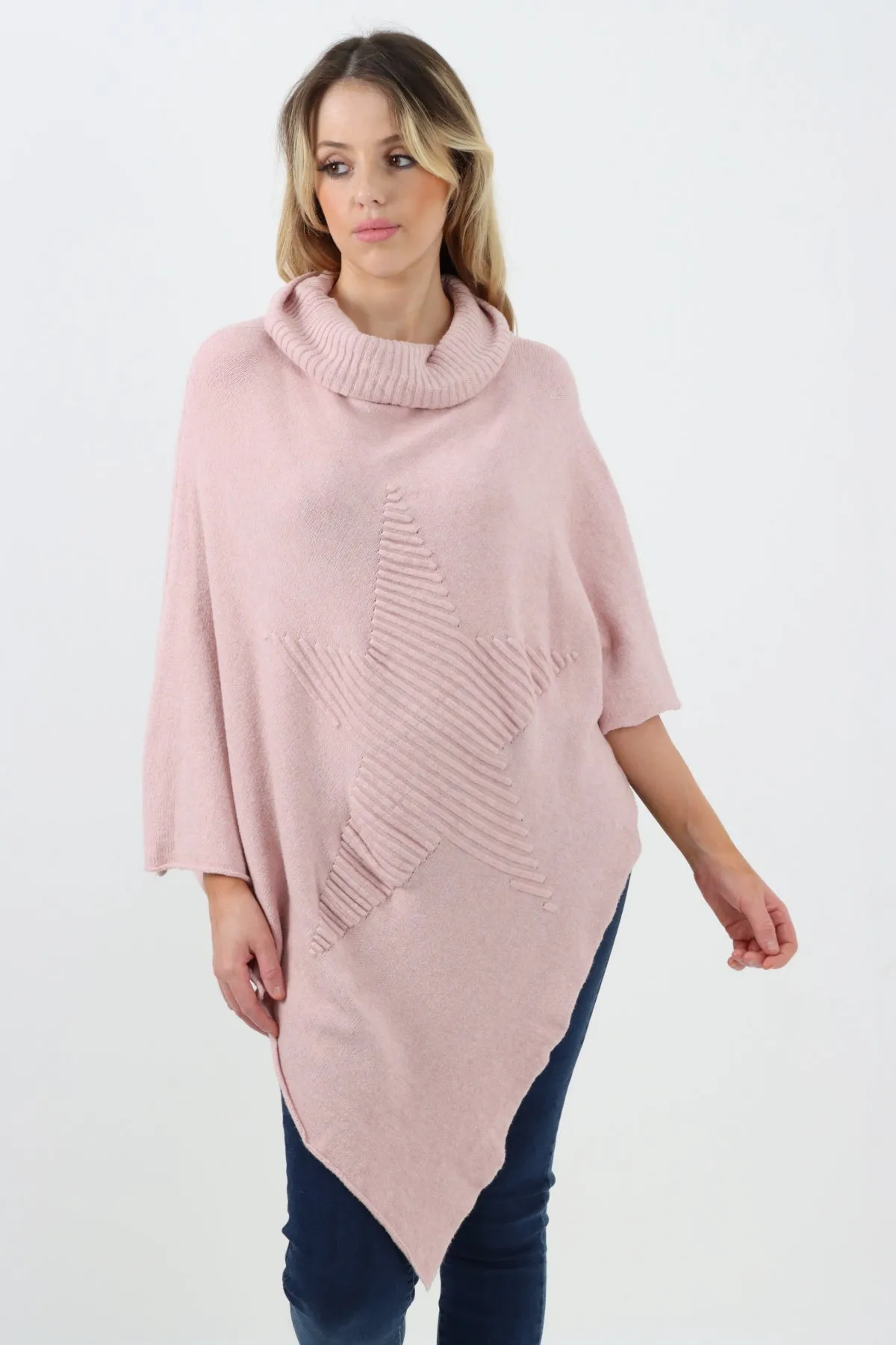Italian Knitted Star Cowl Neck Lagenlook Poncho