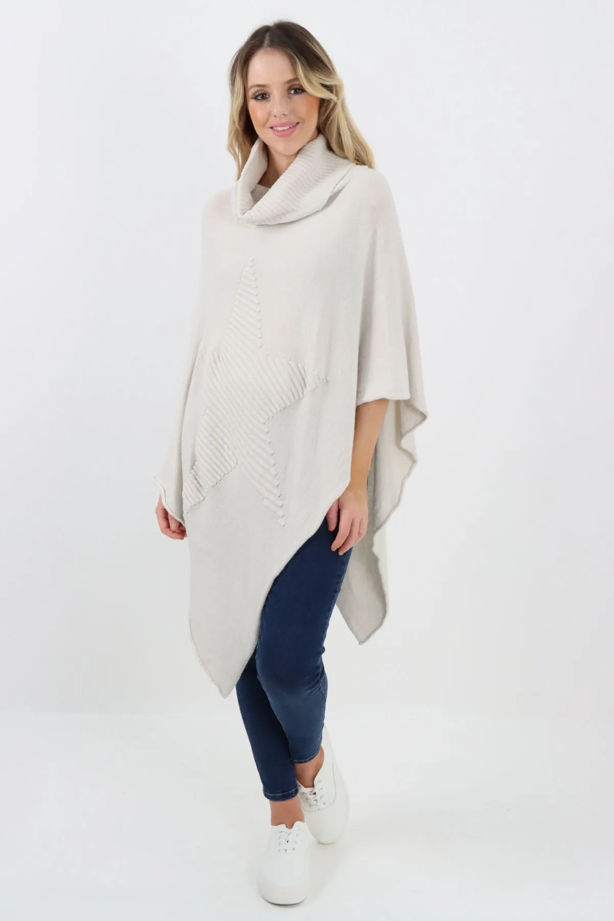 Italian Knitted Star Cowl Neck Lagenlook Poncho