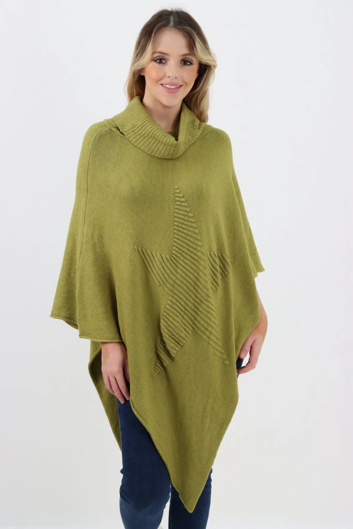 Italian Knitted Star Cowl Neck Lagenlook Poncho