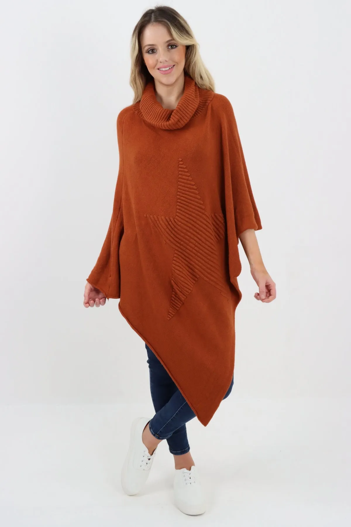 Italian Knitted Star Cowl Neck Lagenlook Poncho