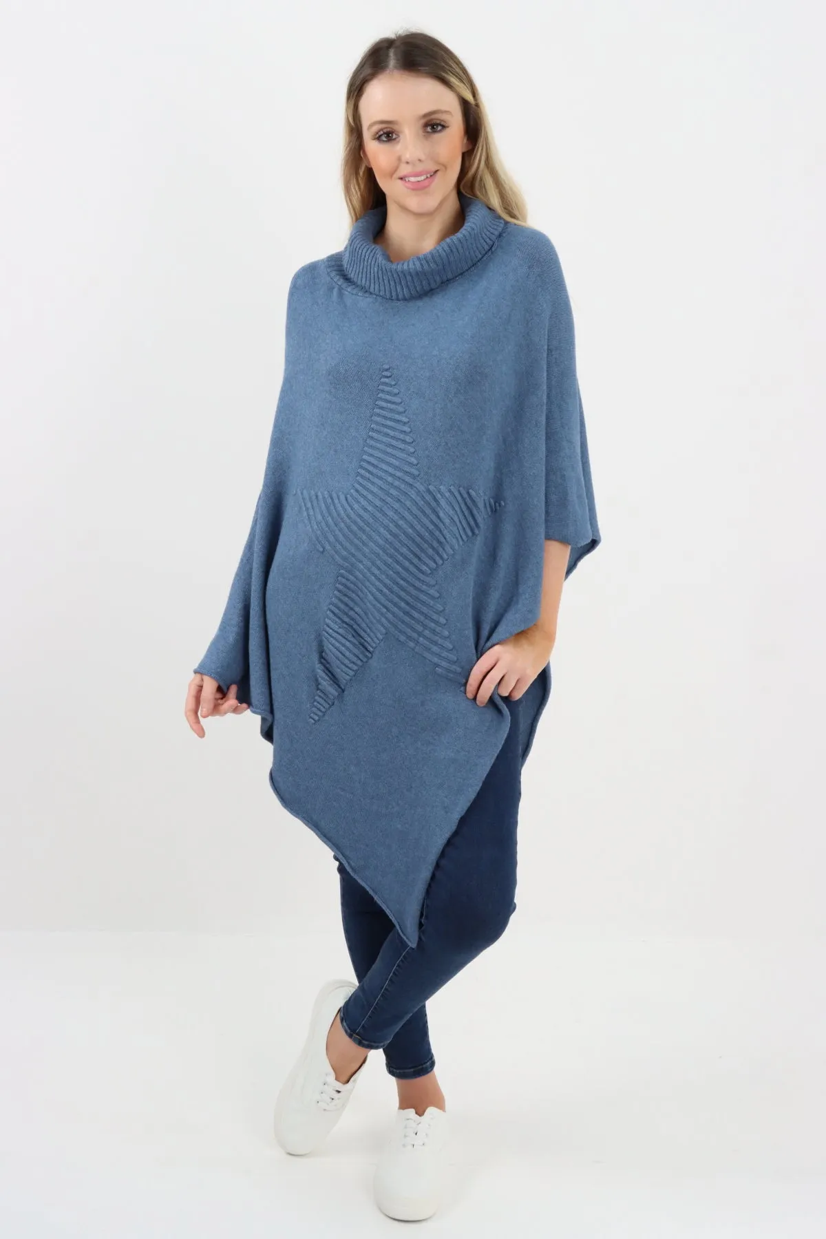 Italian Knitted Star Cowl Neck Lagenlook Poncho