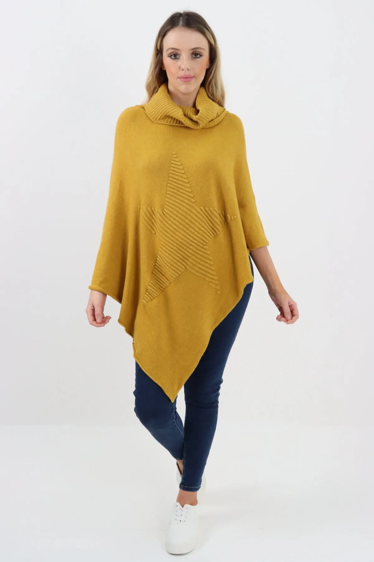 Italian Knitted Star Cowl Neck Lagenlook Poncho
