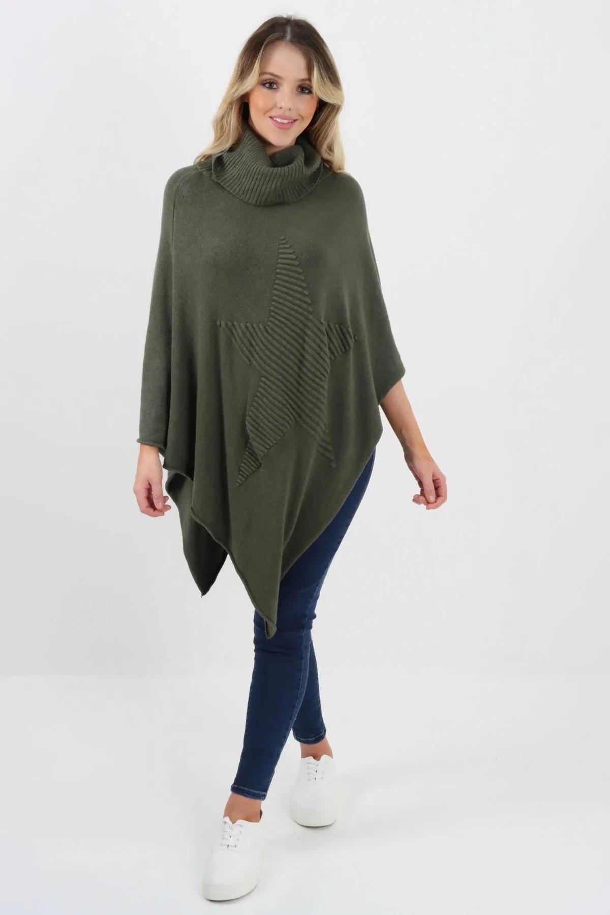 Italian Knitted Star Cowl Neck Lagenlook Poncho