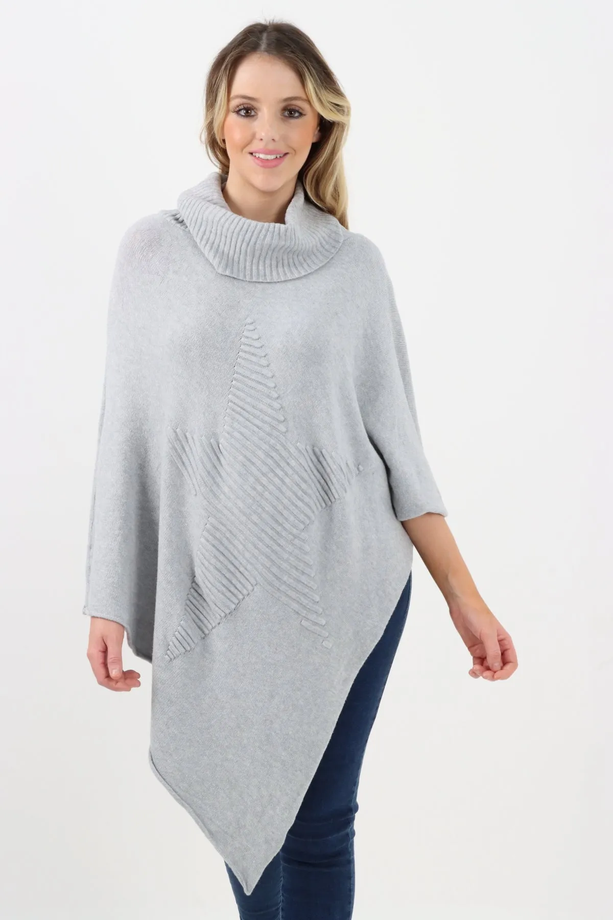 Italian Knitted Star Cowl Neck Lagenlook Poncho