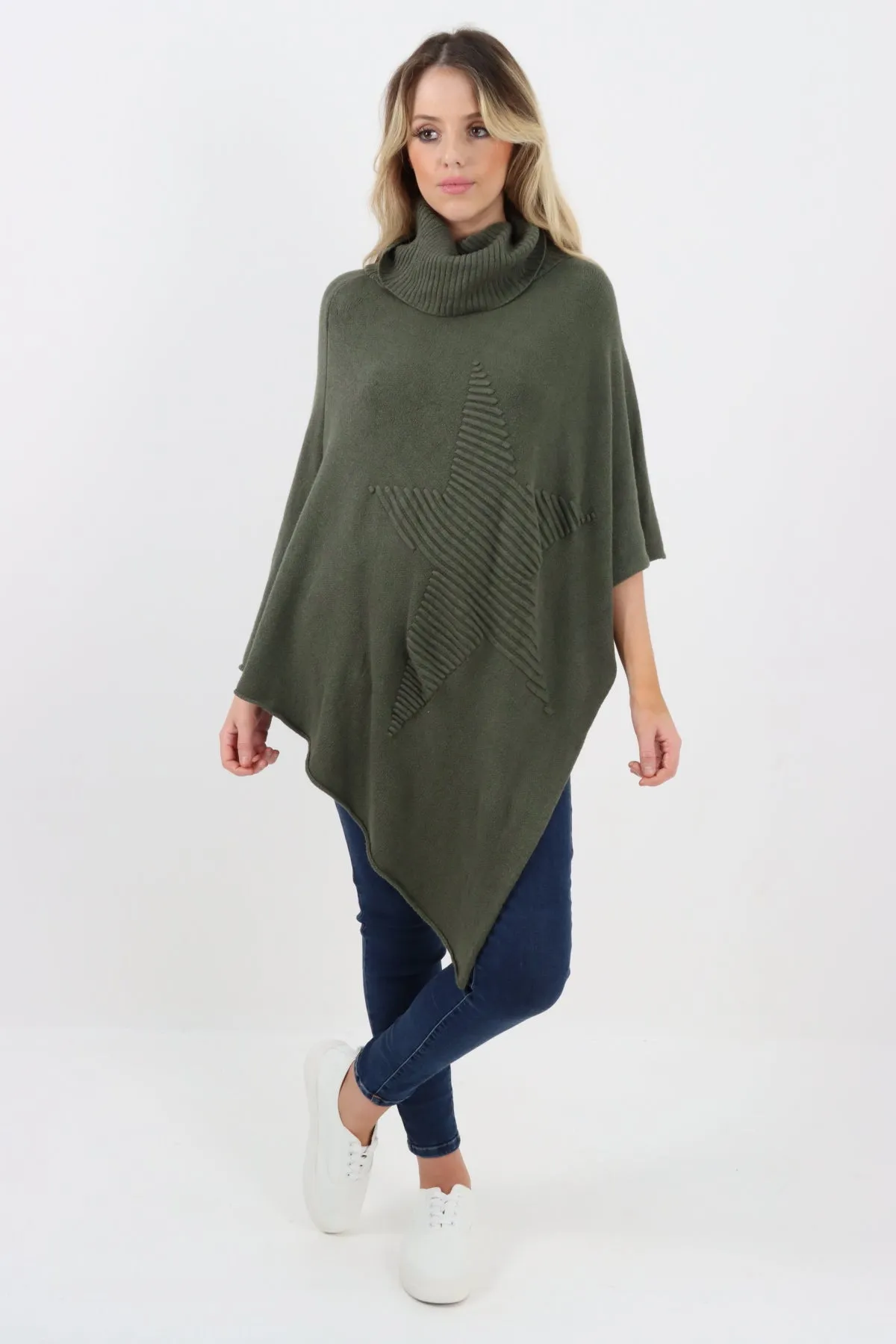 Italian Knitted Star Cowl Neck Lagenlook Poncho