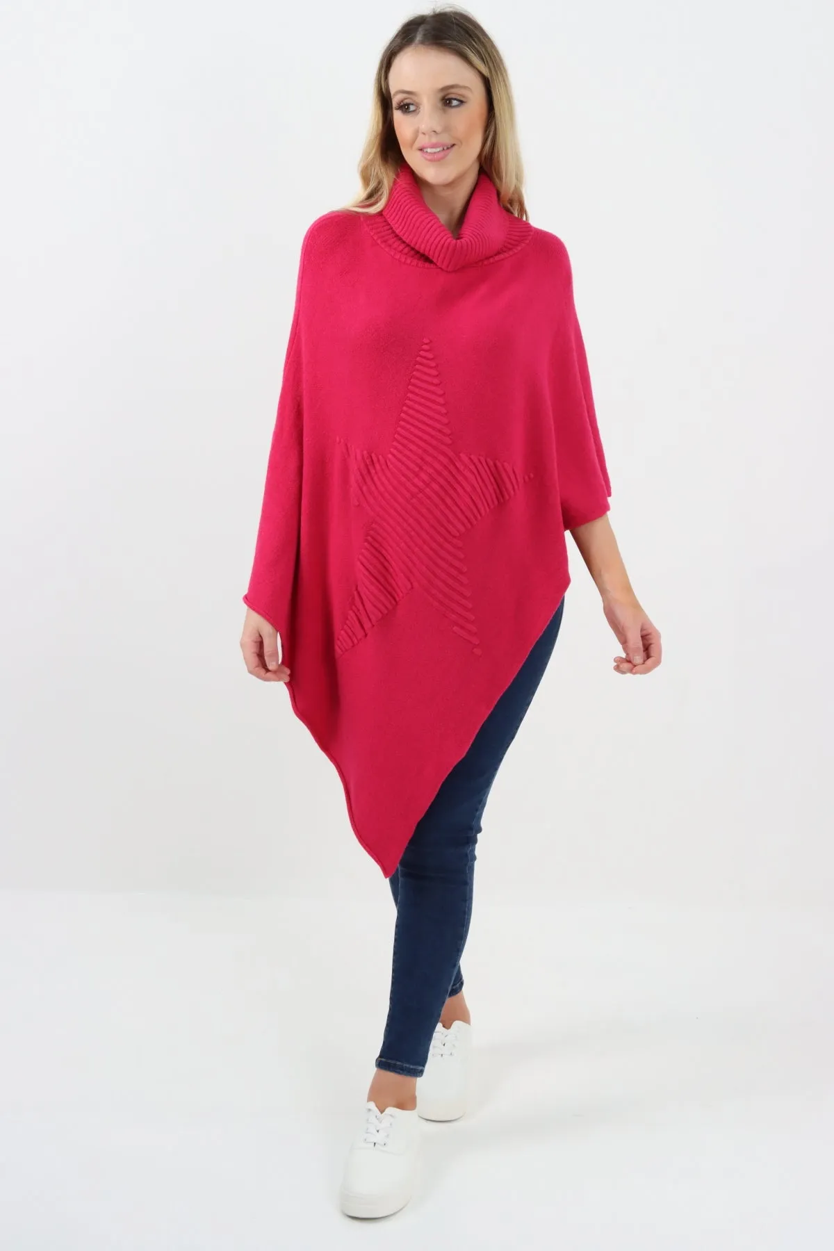 Italian Knitted Star Cowl Neck Lagenlook Poncho