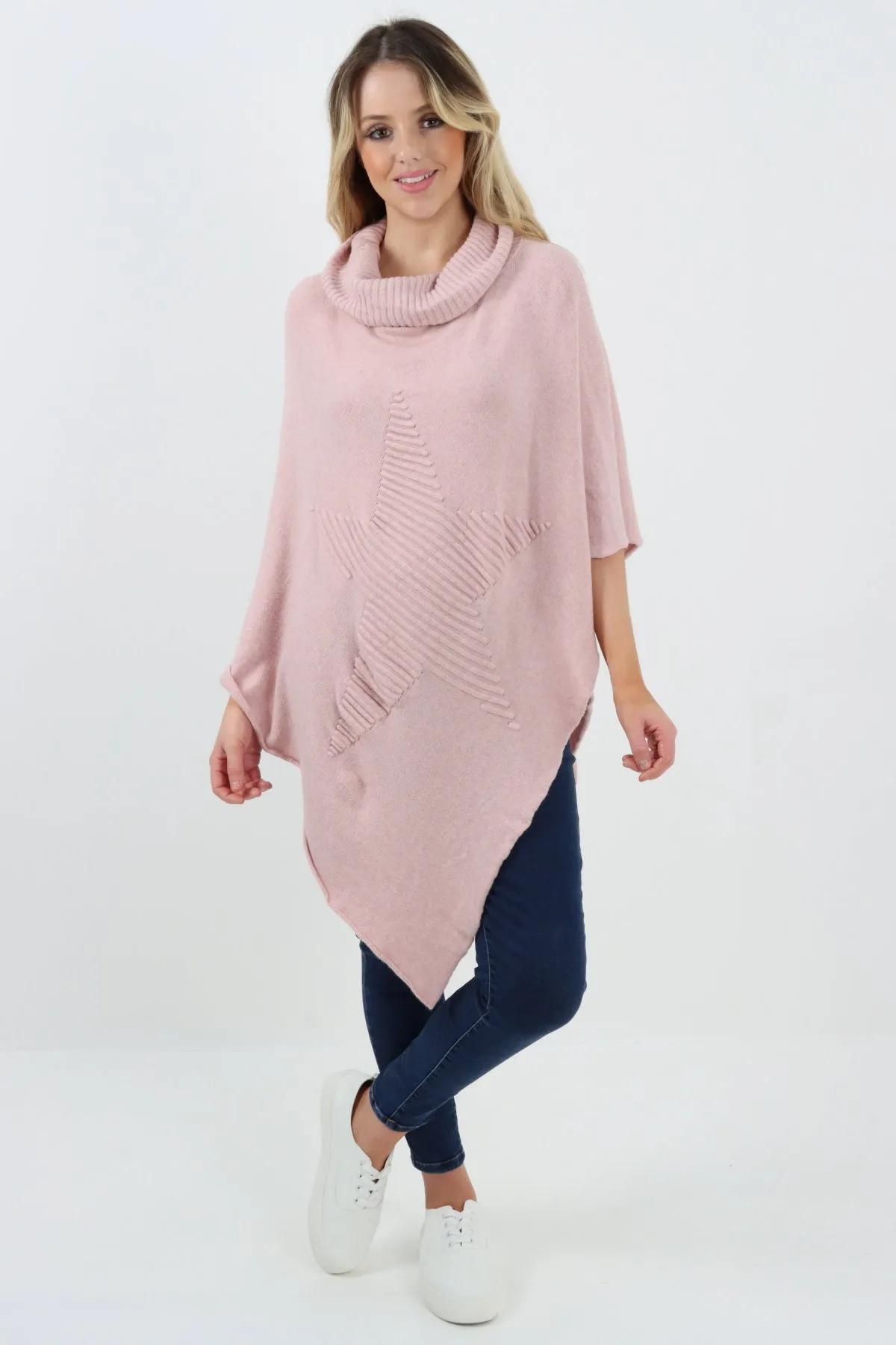 Italian Knitted Star Cowl Neck Lagenlook Poncho