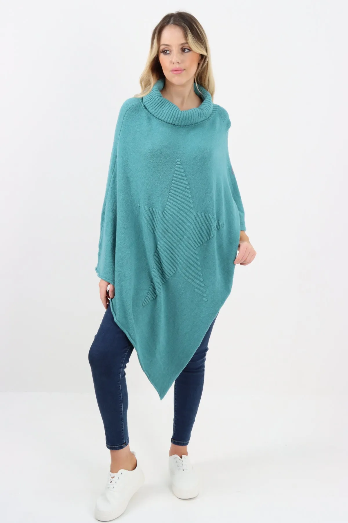 Italian Knitted Star Cowl Neck Lagenlook Poncho
