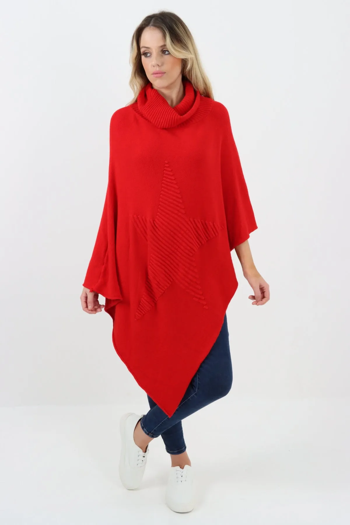 Italian Knitted Star Cowl Neck Lagenlook Poncho