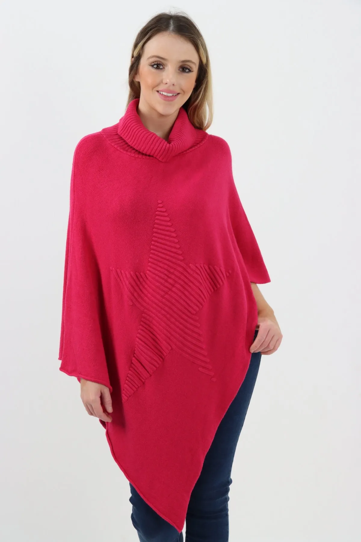 Italian Knitted Star Cowl Neck Lagenlook Poncho
