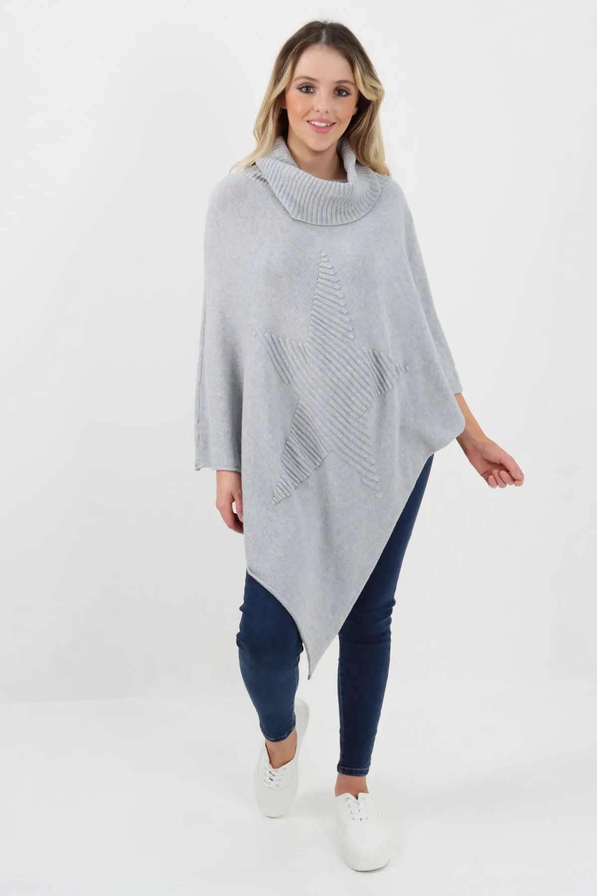 Italian Knitted Star Cowl Neck Lagenlook Poncho