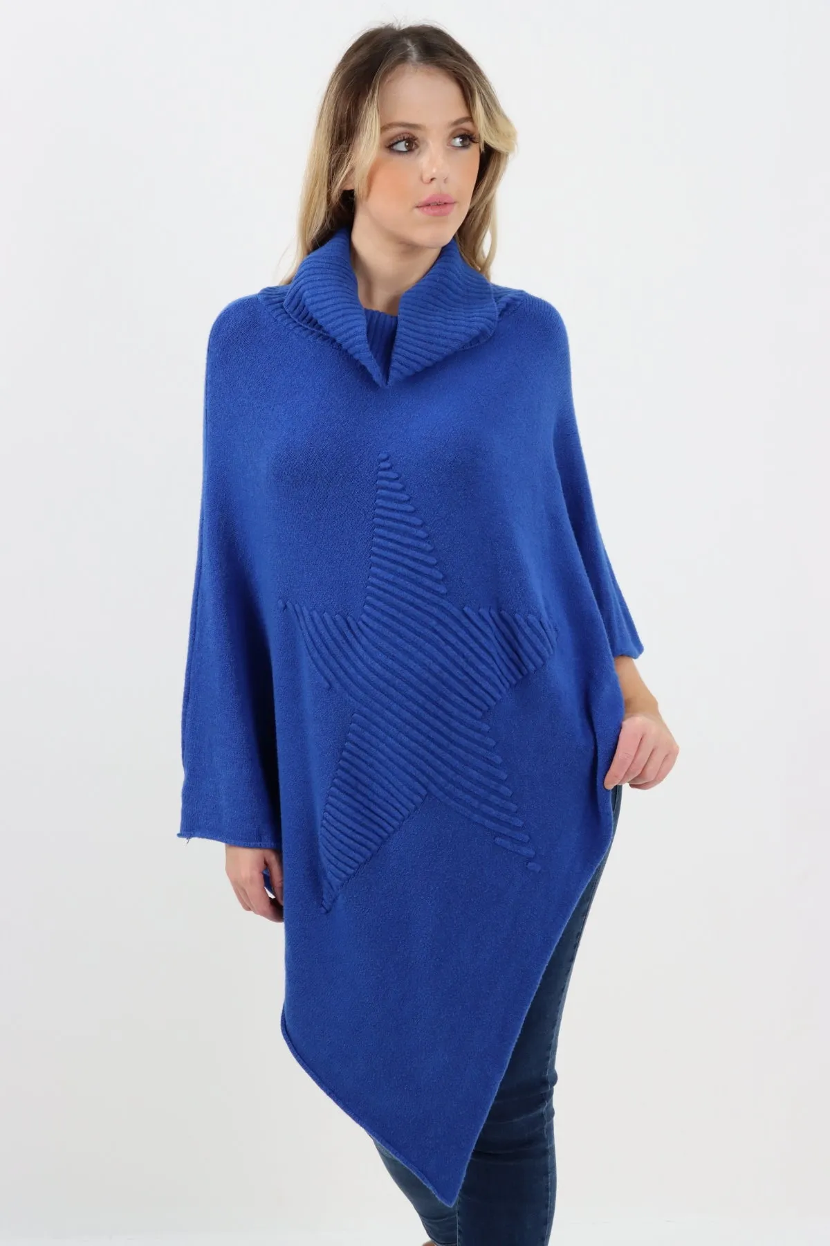 Italian Knitted Star Cowl Neck Lagenlook Poncho