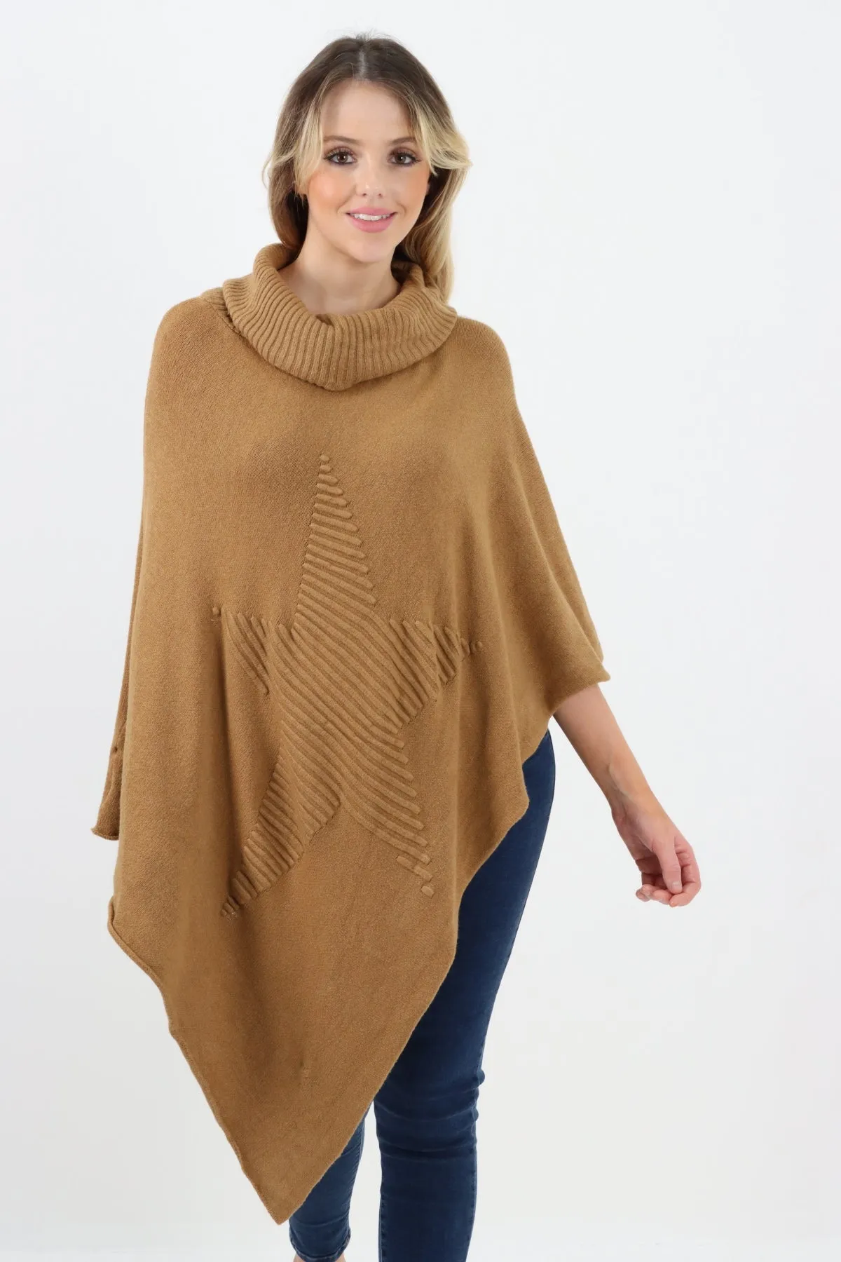 Italian Knitted Star Cowl Neck Lagenlook Poncho