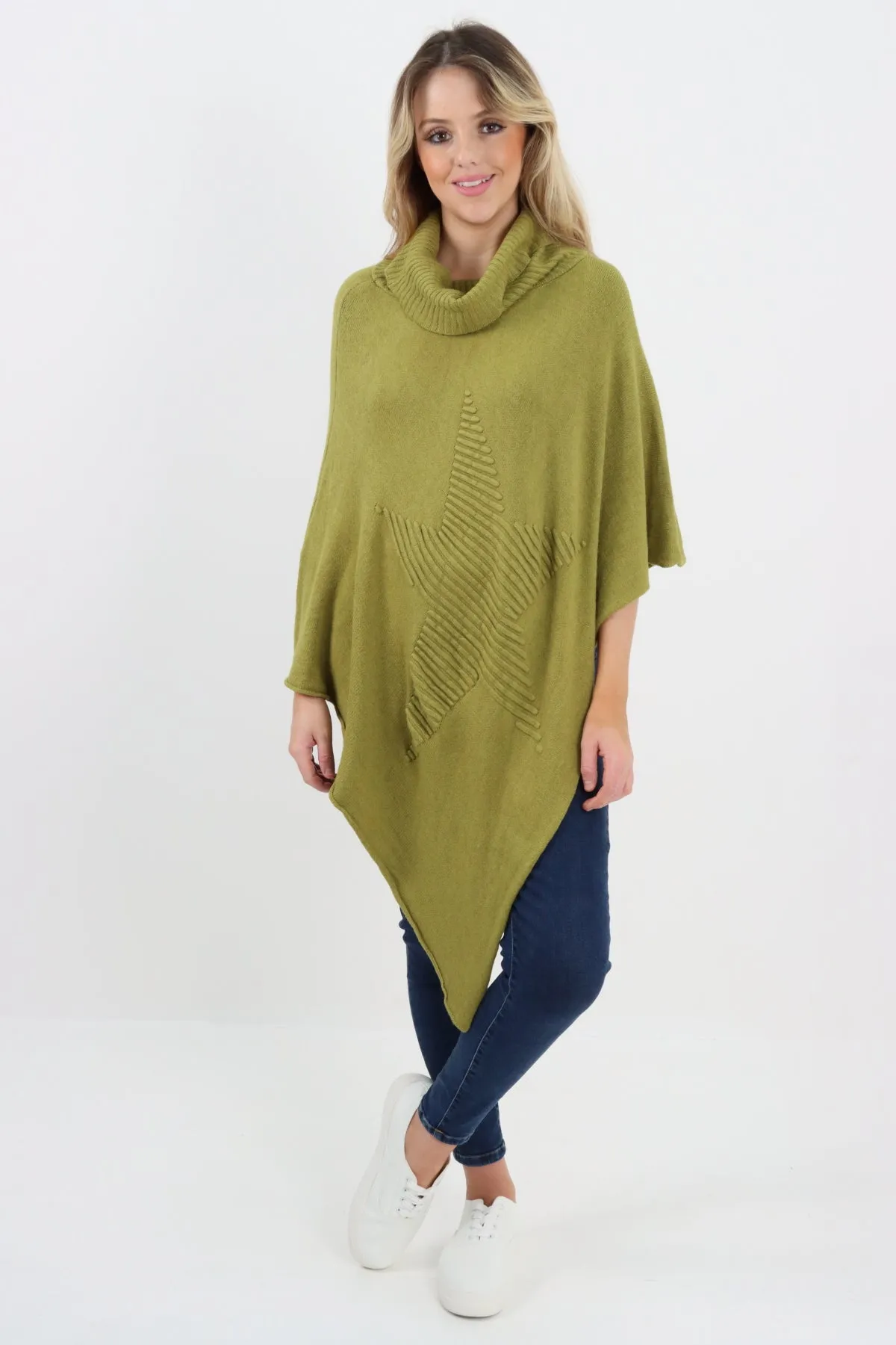 Italian Knitted Star Cowl Neck Lagenlook Poncho