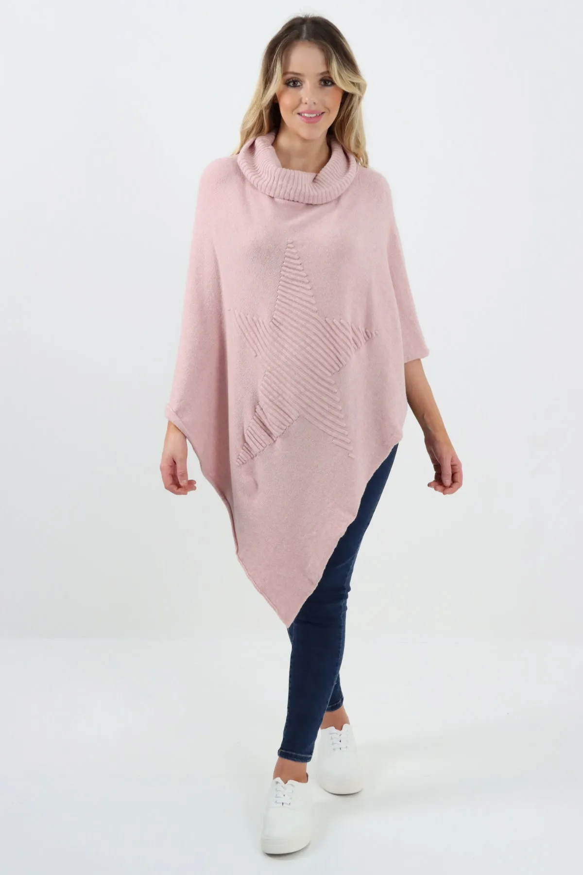 Italian Knitted Star Cowl Neck Lagenlook Poncho