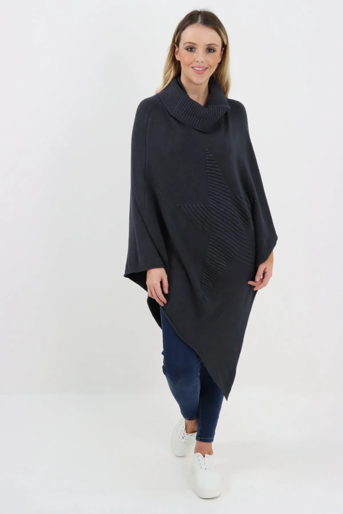 Italian Knitted Star Cowl Neck Lagenlook Poncho