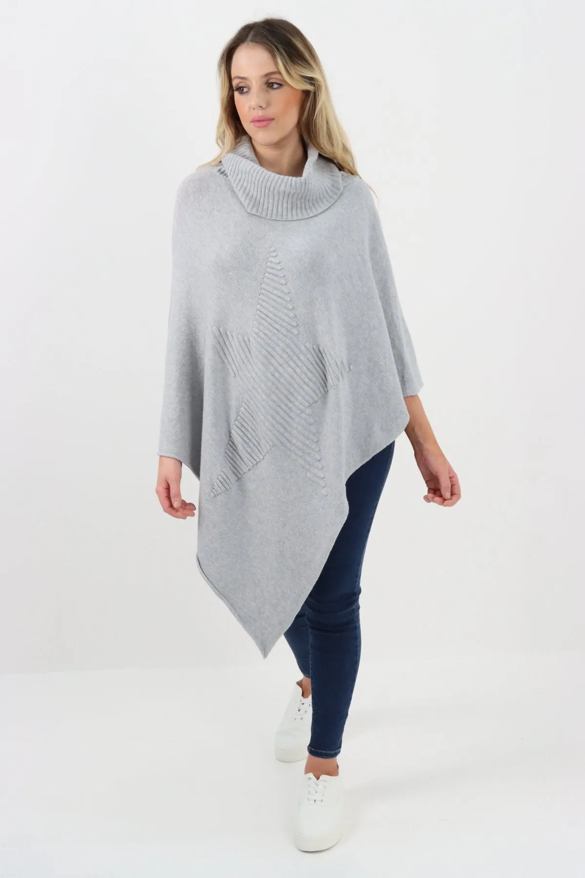 Italian Knitted Star Cowl Neck Lagenlook Poncho