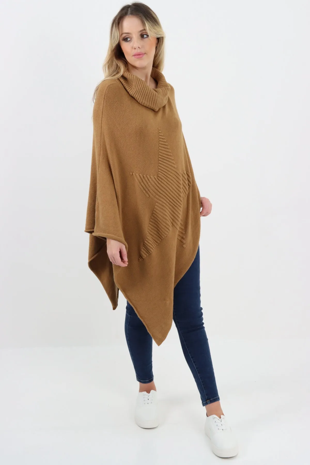 Italian Knitted Star Cowl Neck Lagenlook Poncho