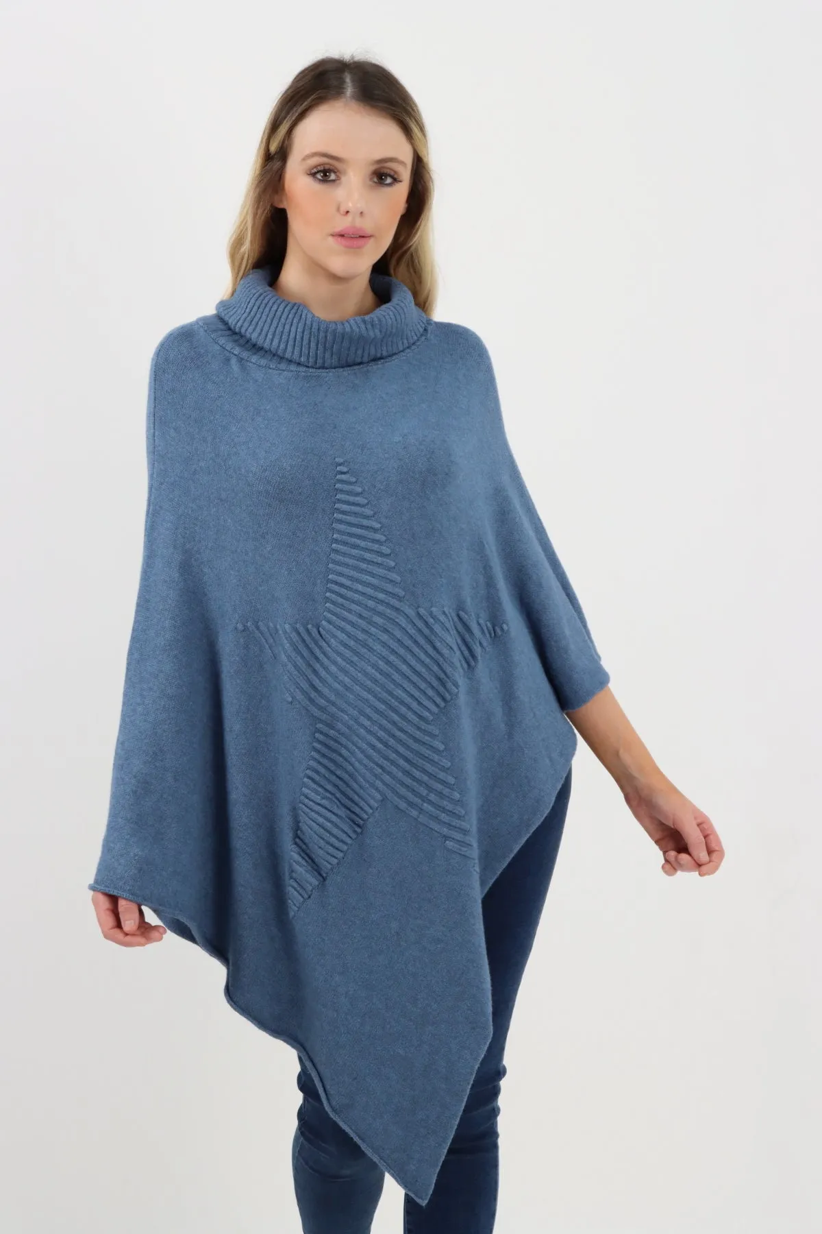 Italian Knitted Star Cowl Neck Lagenlook Poncho