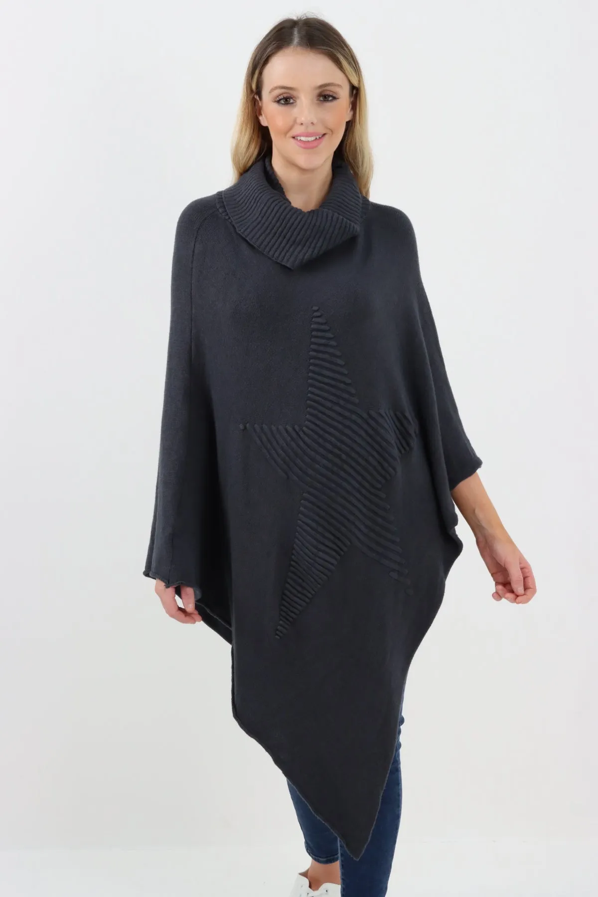 Italian Knitted Star Cowl Neck Lagenlook Poncho