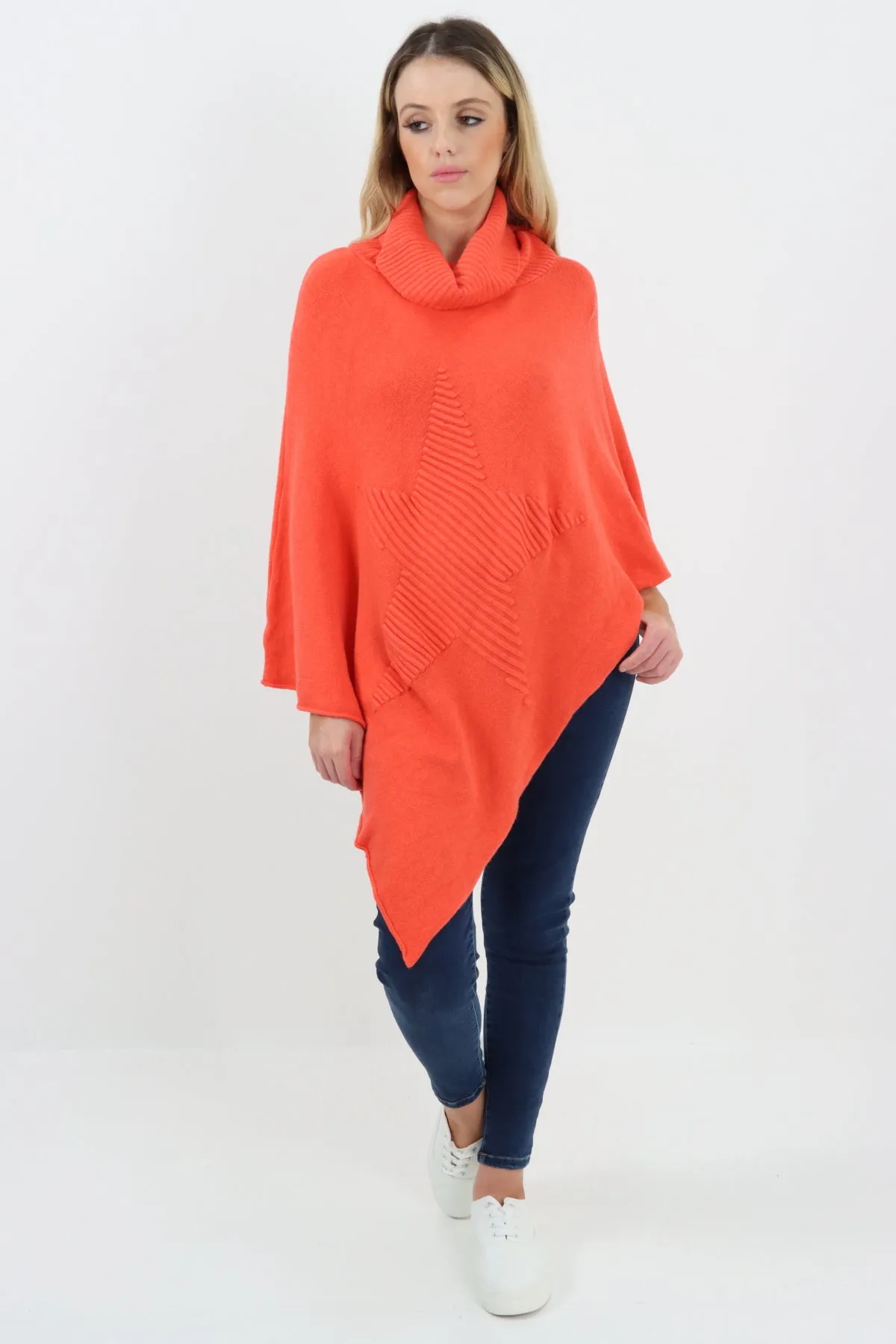 Italian Knitted Star Cowl Neck Lagenlook Poncho
