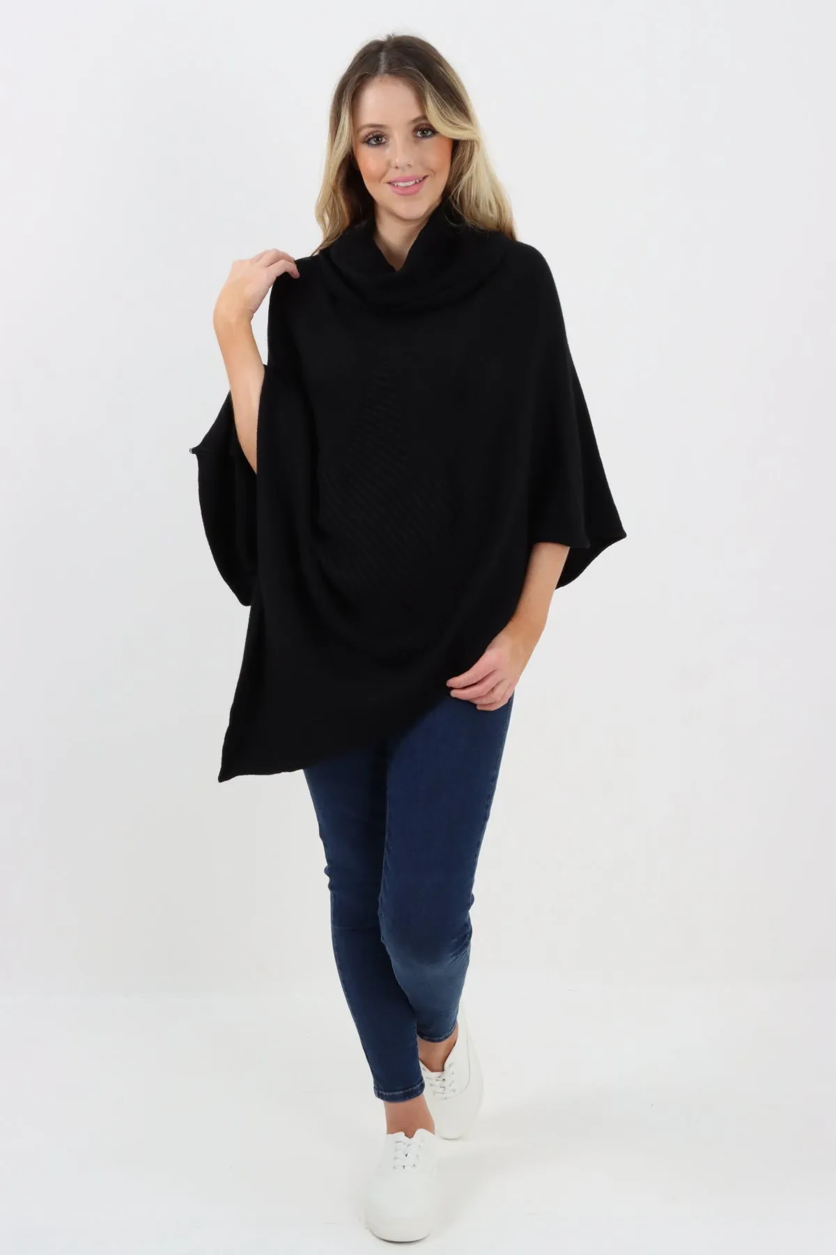 Italian Knitted Star Cowl Neck Lagenlook Poncho