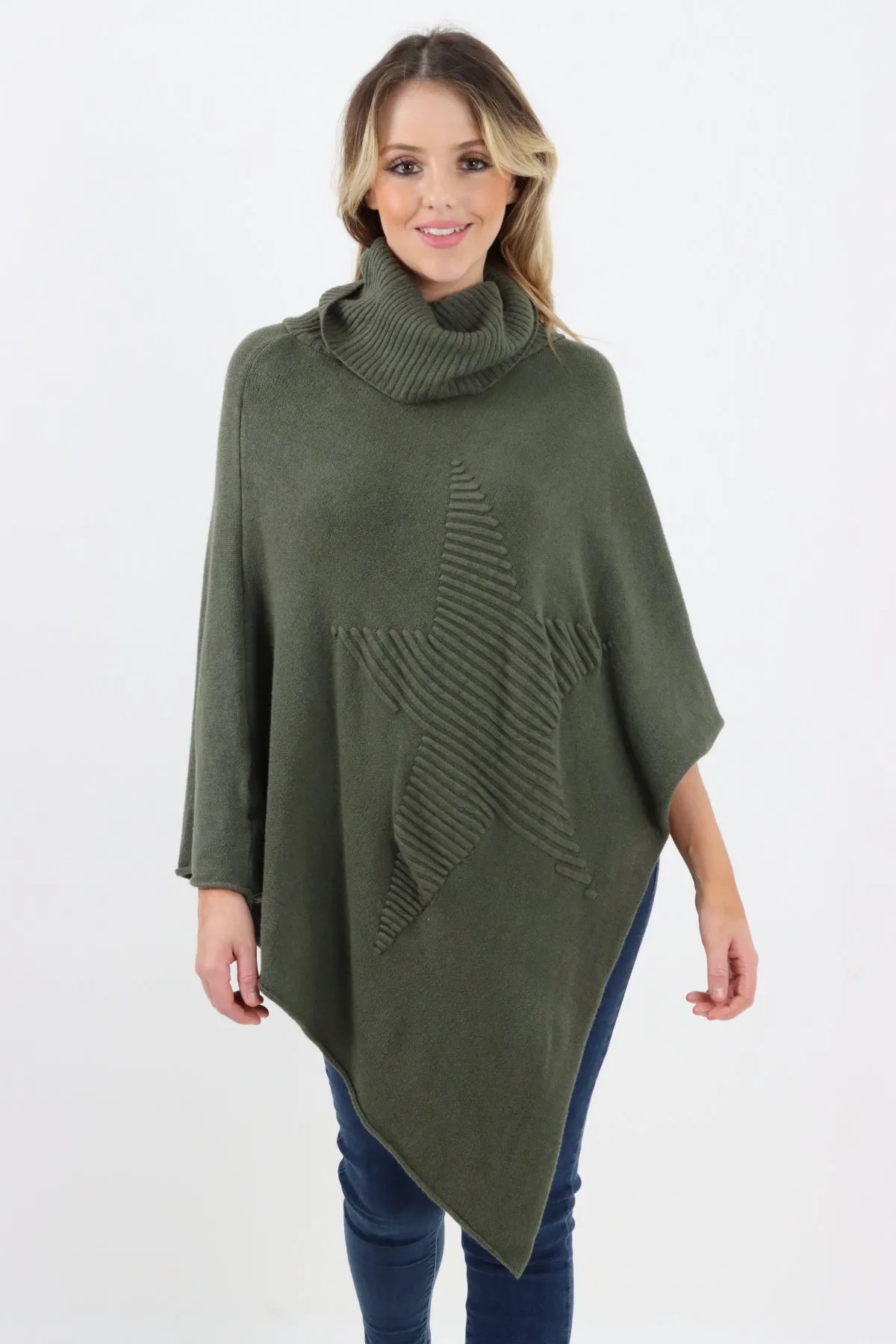 Italian Knitted Star Cowl Neck Lagenlook Poncho