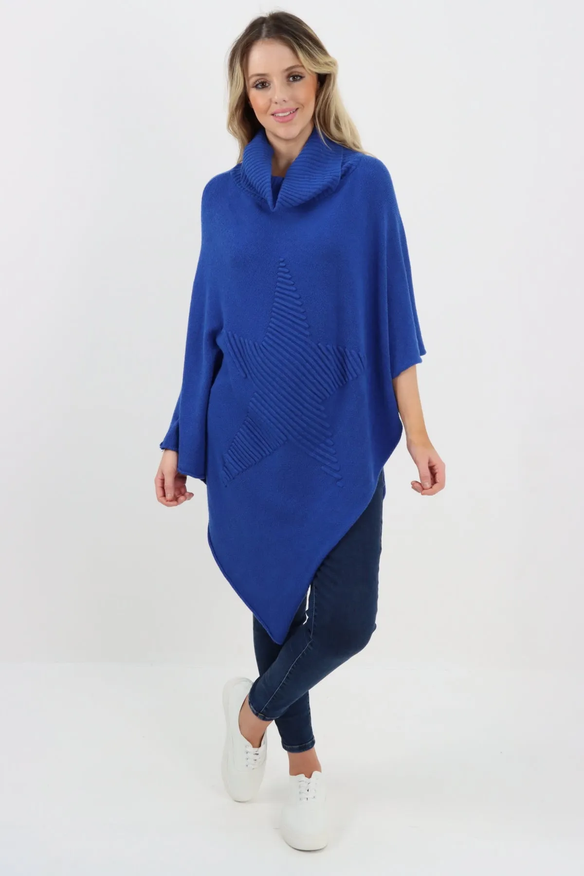 Italian Knitted Star Cowl Neck Lagenlook Poncho