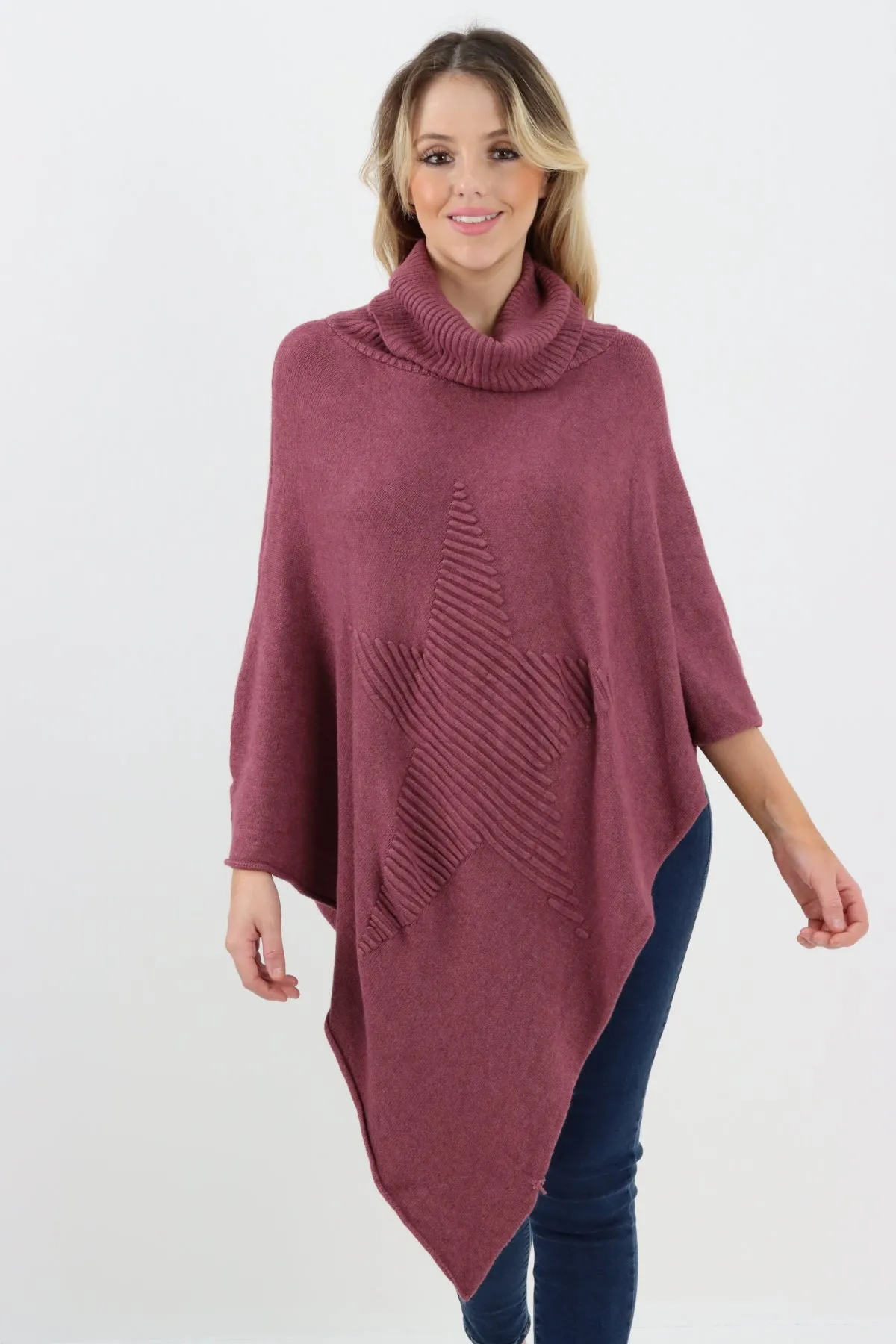 Italian Knitted Star Cowl Neck Lagenlook Poncho